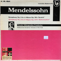 Felix Mendelssohn-Bartholdy / The New York Philharmonic Orchestra / Dimitri Mitropoulos Symphony No. 3 In A Minor, Symphony No. 5 In D Major Vinyl LP 