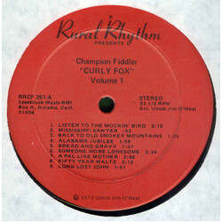 Curly Fox Champion Fiddler Volume 1 Vinyl LP USED
