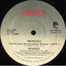 Menage (2) Memory (Theme From The Broadway Musical "Cats") Vinyl USED